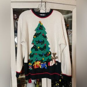 Vintage Bravo White Green Christmas Tree sweater Women’s M